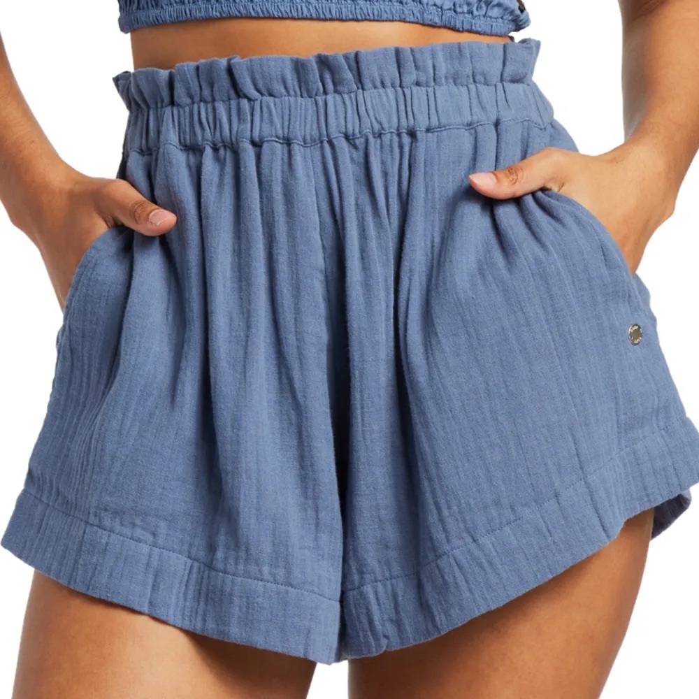 Roxy Blue Pullover Cotton Shorts with Pockets